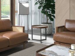 Angel Cerda Round Coffee Table with Porcelain Marble Top, Walnut in Brown - thumbnail 3