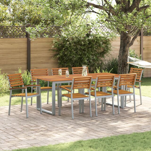 Berkfield Home 9 Piece Garden Dining Set Solid Wood Acacia & Metal in Grey - image 1