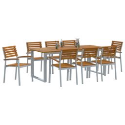 Berkfield Home 9 Piece Garden Dining Set Solid Wood Acacia & Metal in Grey - thumbnail 3