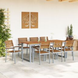 Berkfield Home 9 Piece Garden Dining Set Solid Wood Acacia & Metal in Grey - thumbnail 4