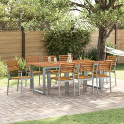 Berkfield Home 9 Piece Garden Dining Set Solid Wood Acacia & Metal in Grey - thumbnail 1