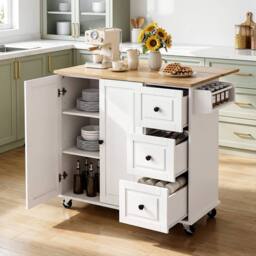 SPETLEK Kitchen Island with Side Storage Rack, 40x91.5cm in White - Size: 0.5m x 1m - thumbnail 4