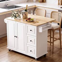 SPETLEK Kitchen Island with Side Storage Rack, 40x91.5cm in White - Size: 0.5m x 1m - thumbnail 1
