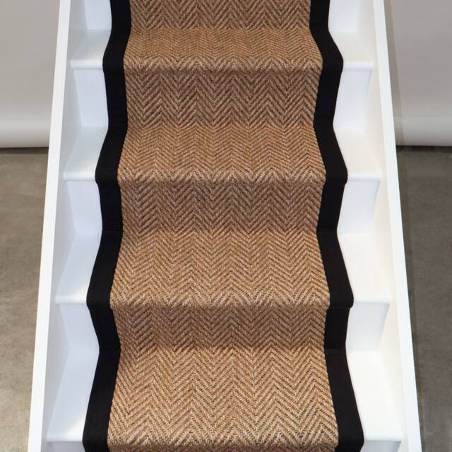 RainbowHome Herringbone Cotswold Stair Runner with 100% Black Cotton Border 50cm x 700cm in Brown - Size: 65 cm x 700 cm - image 1