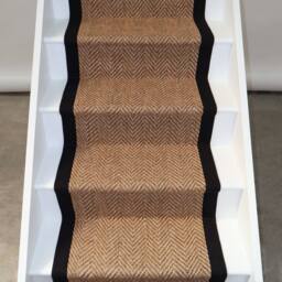 RainbowHome Herringbone Cotswold Stair Runner with 100% Black Cotton Border 50cm x 700cm in Brown - Size: 65 cm x 700 cm - thumbnail 1