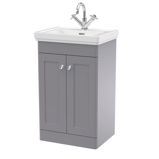 Balterley Bathroom Floor 2-Door Vanity Unit & Fireclay Basin, Grey, 500mm in Grey - image 1