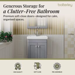 Balterley Bathroom Floor 2-Door Vanity Unit & Fireclay Basin, Grey, 500mm in Grey - thumbnail 3