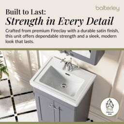 Balterley Bathroom Floor 2-Door Vanity Unit & Fireclay Basin, Grey, 500mm in Grey - thumbnail 4