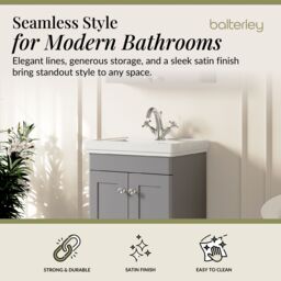 Balterley Bathroom Floor 2-Door Vanity Unit & Fireclay Basin, Grey, 500mm in Grey - thumbnail 2
