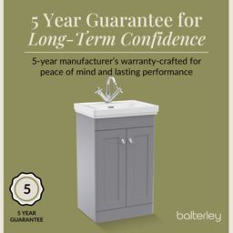 Balterley Bathroom Floor 2-Door Vanity Unit & Fireclay Basin, Grey, 500mm in Grey - thumbnail 6