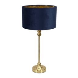 ValueLights Maggie Gold Candlestick Table Lamp with Velvet Drum with Gold Inner Lamp Shade in Dark Navy - thumbnail 2