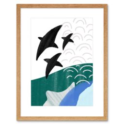 "Artery8 Wall Art Print Collage Abstract Flying Fish Artwork Framed 9X7 Inch in Beige - Size: W7"" x H9""" - thumbnail 1