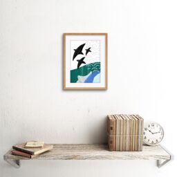 "Artery8 Wall Art Print Collage Abstract Flying Fish Artwork Framed 9X7 Inch in Beige - Size: W7"" x H9""" - thumbnail 2