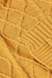 Homescapes Diamond Cable Knit Cotton Throw in Mustard - Size: 150 cm x 200 cm - thumbnail 4