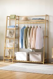 Living and Home Bamboo Bedroom Garment Clothes Rack 7 Tier Storage Shelf Coat Clothing Hanging Rack in Natural - thumbnail 5
