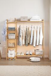 Living and Home Bamboo Bedroom Garment Clothes Rack 7 Tier Storage Shelf Coat Clothing Hanging Rack in Natural - thumbnail 9