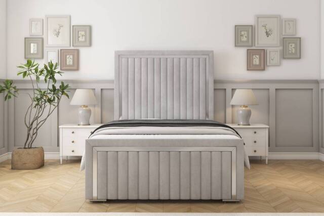 "Sloomy Boston Chrome Naples Frame-Mattress - 50"" Upholstered Headboard in Silver - Size: Small Double" - image 1