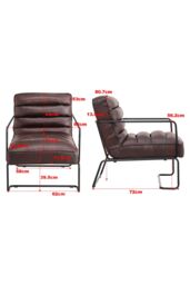 Living and Home Mid-Century PU Leather Striped Leisure Armchair with Metal Base in Brown - thumbnail 3