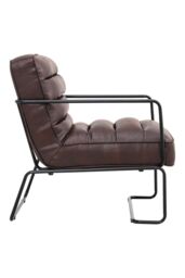 Living and Home Mid-Century PU Leather Striped Leisure Armchair with Metal Base in Brown - thumbnail 4