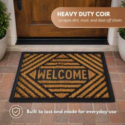 Marco Paul Welcome Coir Door Mat Non Slip in Black - Size: 40 cm x 60 cm - thumbnail 2