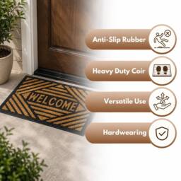 Marco Paul Welcome Coir Door Mat Non Slip in Black - Size: 40 cm x 60 cm - thumbnail 4