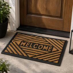 Marco Paul Welcome Coir Door Mat Non Slip in Black - Size: 40 cm x 60 cm - thumbnail 1