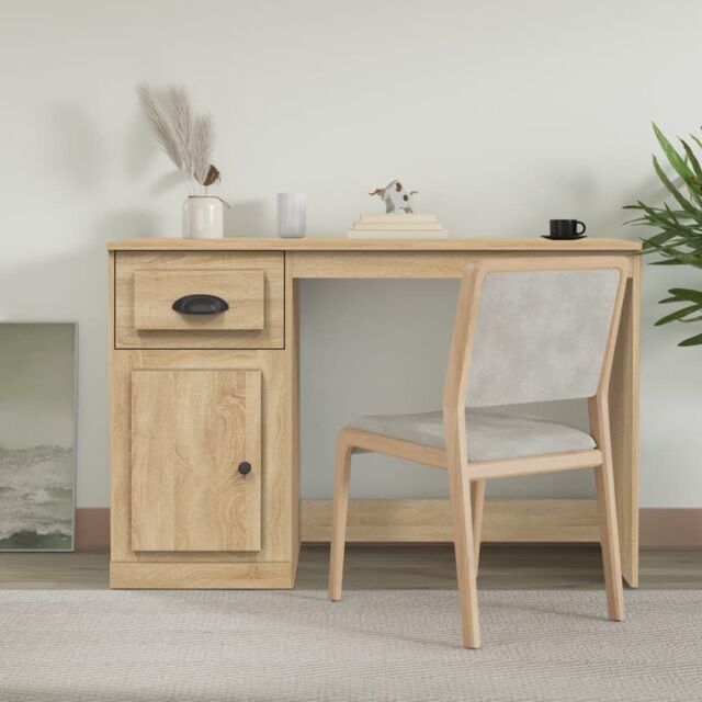 Berkfield Home Desk with Drawer Sonoma Oak 115x50x75 cm Engineered Wood in Brown - Size: 115 x 50 x 75 cm - image 1