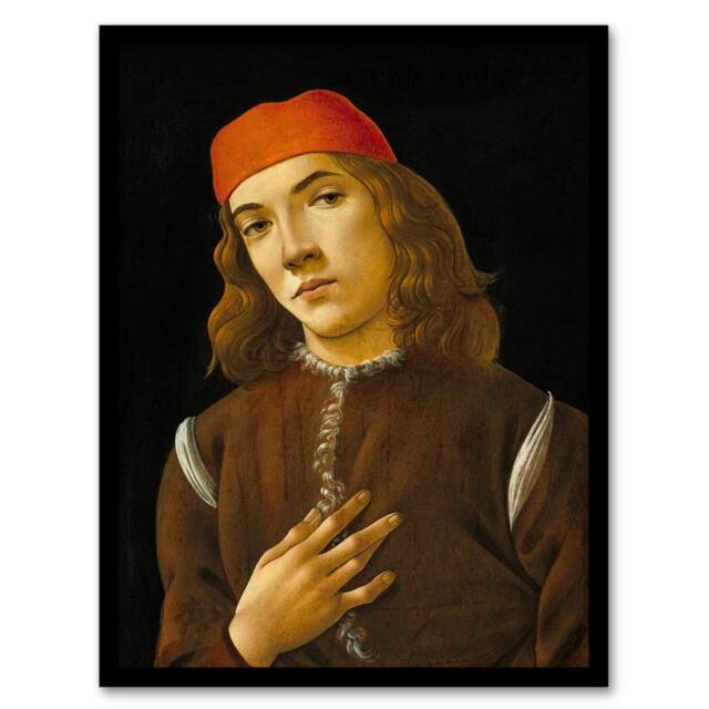 "Artery8 Portrait of a Youth Botticelli Vintage Framed Wall Art Print in Black - Size: W12"" x H16""" - image 1