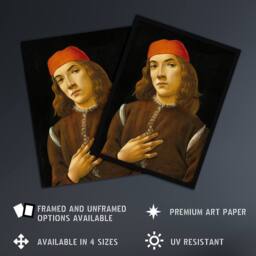 "Artery8 Portrait of a Youth Botticelli Vintage Framed Wall Art Print in Black - Size: W12"" x H16""" - thumbnail 2