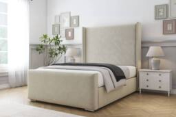 "Sloomy Devonshire Plush Frame-Mattress-50"" Upholstered Wingback Headboard in Cream - Size: Super King" - thumbnail 2