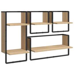 Berkfield Home Decorative 4 Piece Wall Shelf Set with Bars Sonoma Oak Engineered Wood in Light Brown - thumbnail 3