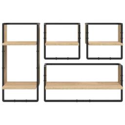 Berkfield Home Decorative 4 Piece Wall Shelf Set with Bars Sonoma Oak Engineered Wood in Light Brown - thumbnail 4