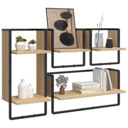 Berkfield Home Decorative 4 Piece Wall Shelf Set with Bars Sonoma Oak Engineered Wood in Light Brown