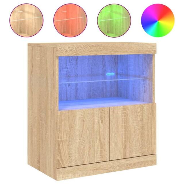 Berkfield Home Sideboard with LED Lights Sonoma Oak 60x37x67 cm in Light Tan - Size: 60 x 37 x 67 cm - image 1
