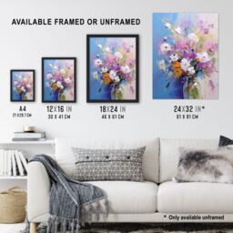 "Artery8 Wall Art Print Wildflower Bouquet in Glass Vase Oil Painting Pastel Poster in Blue - Size: W18"" x H24""" - thumbnail 3