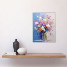 "Artery8 Wall Art Print Wildflower Bouquet in Glass Vase Oil Painting Pastel Poster in Blue - Size: W18"" x H24""" - thumbnail 4