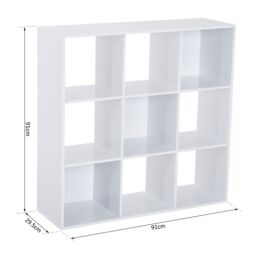 HOMCOM Wooden 9 Cube Storage Cabinet Unit 3 Tier Bookcase Shelves in White - thumbnail 3