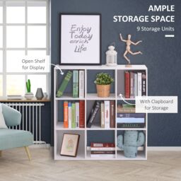 HOMCOM Wooden 9 Cube Storage Cabinet Unit 3 Tier Bookcase Shelves in White - thumbnail 4