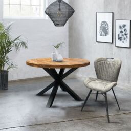 Jaipur Furniture Ltd Industrial Round X Leg Dining Table - Mango Wood/Iron - L150 x W150 x H76 cm - Mango PP Saw Finish in Brown - thumbnail 4