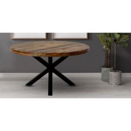Jaipur Furniture Ltd Industrial Round X Leg Dining Table - Mango Wood/Iron - L150 x W150 x H76 cm - Mango PP Saw Finish in Brown - thumbnail 3