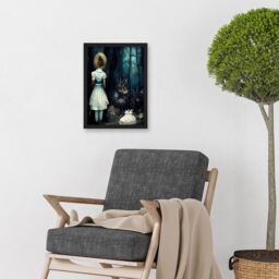 Artery8 Alice In Wonderland Fantasy Forest Friends Artwork Framed Wall Art Print A4 in Black - thumbnail 2