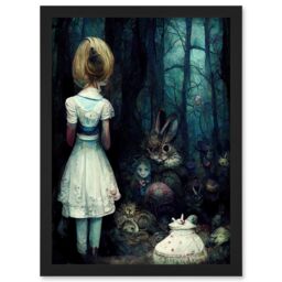 Artery8 Alice In Wonderland Fantasy Forest Friends Artwork Framed Wall Art Print A4 in Black - thumbnail 1