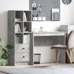 Berkfield Home Desk with Storage Concrete Grey Engineered Wood - thumbnail 1