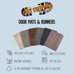 FWStyle 100% Cotton Dirt Stopper Anti Slip Door Mat 50x75cm - Jet Black - Size: 50 cm x 75 cm - thumbnail 4