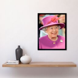 "Artery8 Wall Art Print Rouse Portrait Smiling Queen Elizabeth II England Royal Majesty Photograph Art Framed in Pink - Size: W12"" x H16""" - thumbnail 2