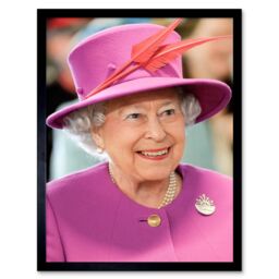 "Artery8 Wall Art Print Rouse Portrait Smiling Queen Elizabeth II England Royal Majesty Photograph Art Framed in Pink - Size: W12"" x H16""" - thumbnail 1