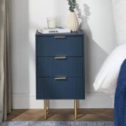 OHS Ribbed Bedside Table Modern Bedroom 3 Draw Office Nightstand in Navy
