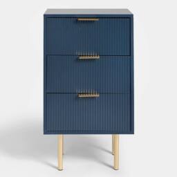 OHS Ribbed Bedside Table Modern Bedroom 3 Draw Office Nightstand in Navy - thumbnail 3
