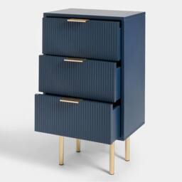 OHS Ribbed Bedside Table Modern Bedroom 3 Draw Office Nightstand in Navy - thumbnail 5