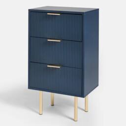 OHS Ribbed Bedside Table Modern Bedroom 3 Draw Office Nightstand in Navy - thumbnail 4